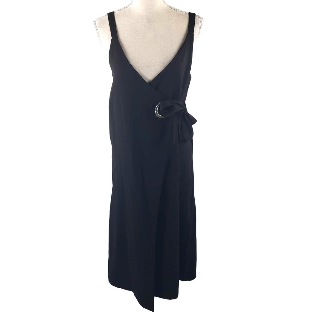 Modern Citizen Black Tie Wrap Surplice V-Neck Stretch Straight Maxi Tank Dress S
